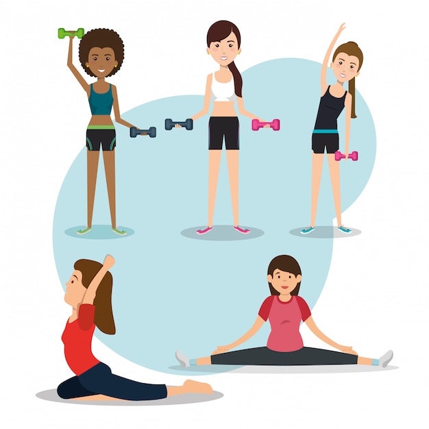 Free Vector | Athletic people practicing exercise characters