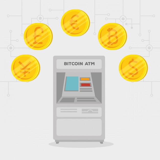 Atm exchange bitcoin electronic international currency Free Vector