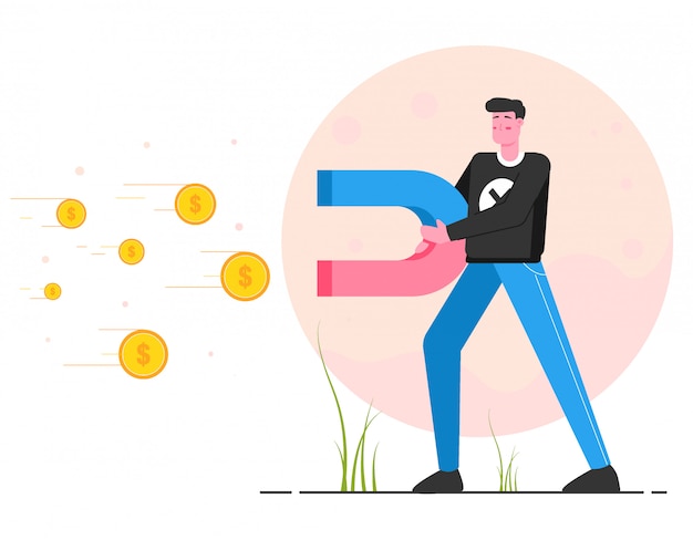 Premium Vector | Attract money with magnets illustration