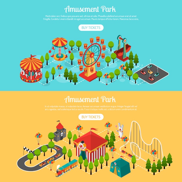 Attraction Park 2 Isometric Banners Set
