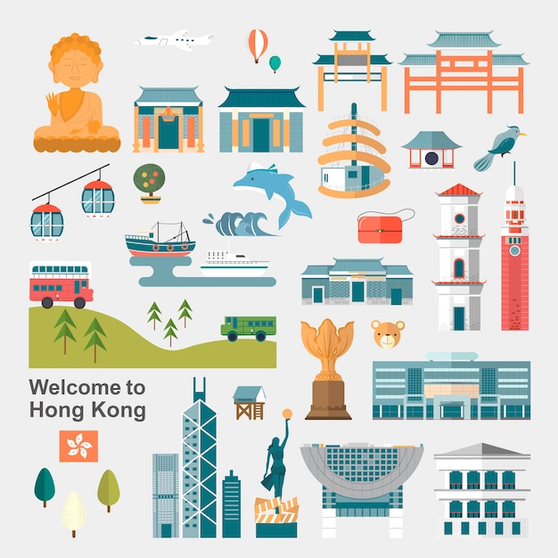 Premium Vector | Attractive hong kong travel concept collection in flat ...