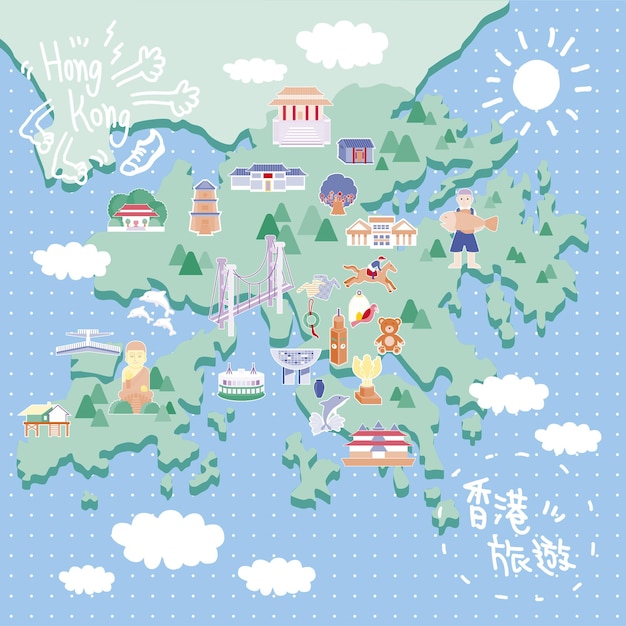 Premium Vector | Attractive hong kong travel map in flat style