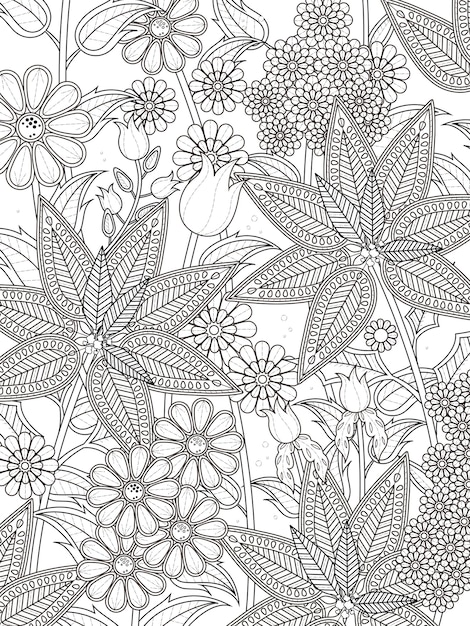 Premium Vector | Attractive tropical floral coloring page in exquisite line