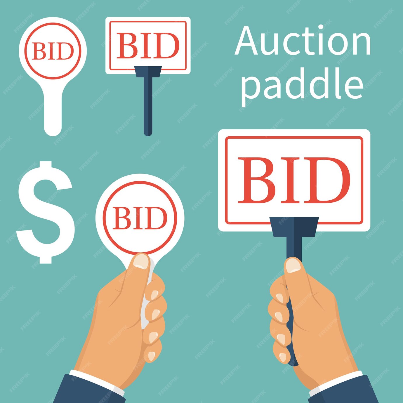 premium-vector-auction-paddle-isolated-and-holding-in-hand-a-set-of