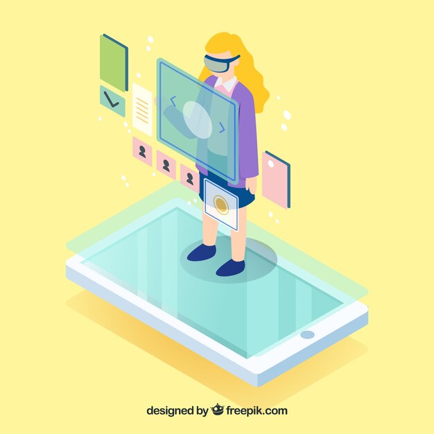Augmented reality background in isometric style Free Vector