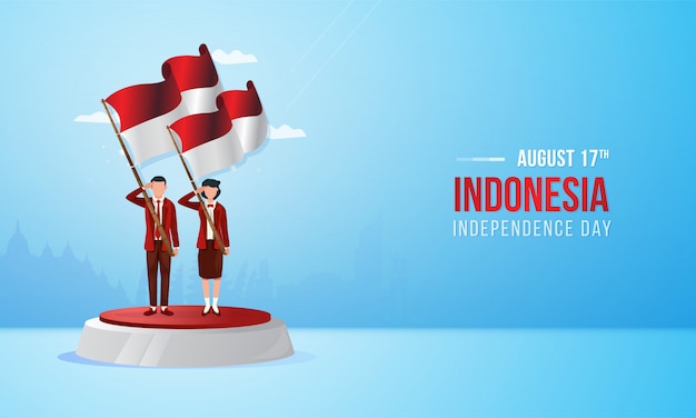 8月17日 イラスト付きのインドネシア建国記念日 プレミアムベクター