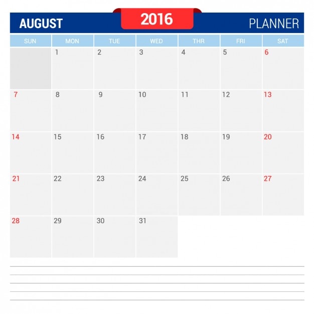 Free Vector August calendar 2016