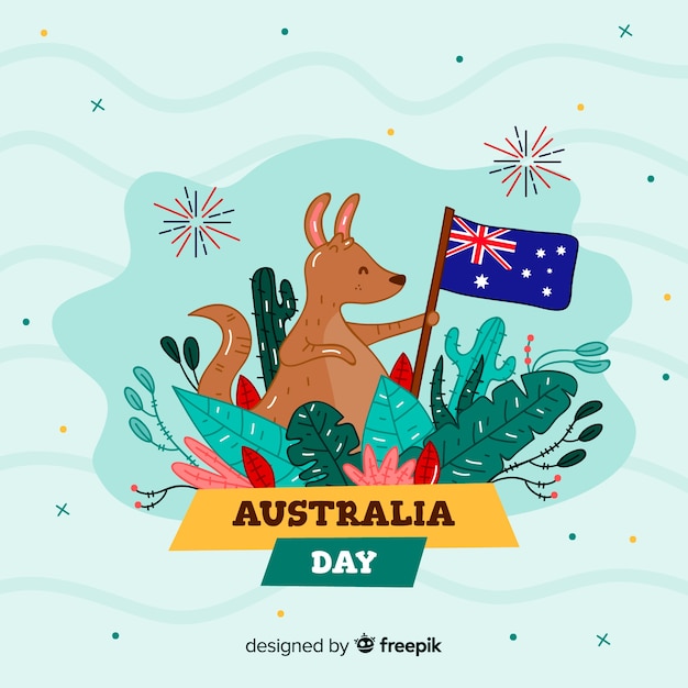 Australia day background of nice kangaroo with flag Free Vector