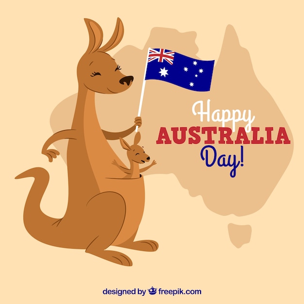 かわいいカンガルーの旗を持つオーストラリアの一日のデザイン 無料のベクター