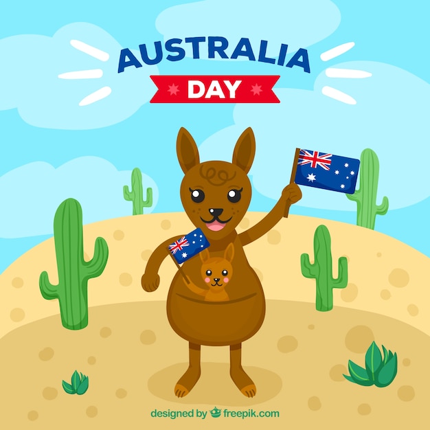 Australia day design with kangaroo in\
desert