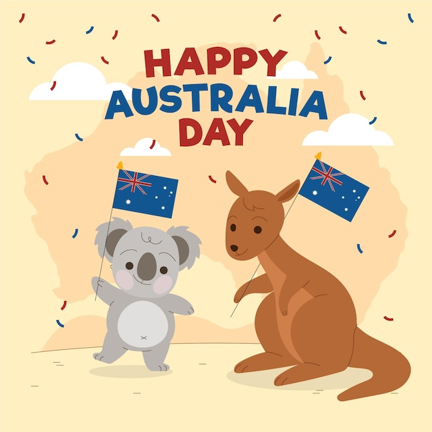 動物とオーストラリアの日のイラスト 無料のベクター