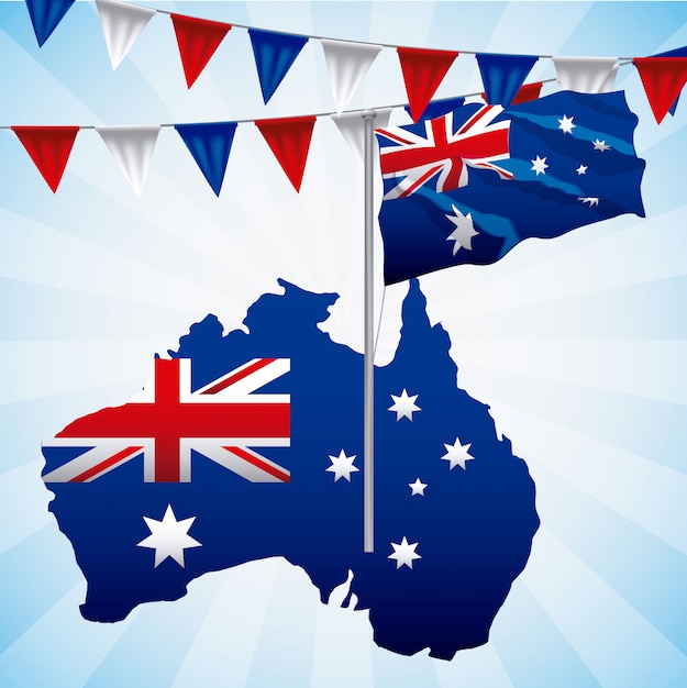 Download Australia flag waved on blue, with map illustration | Free ...