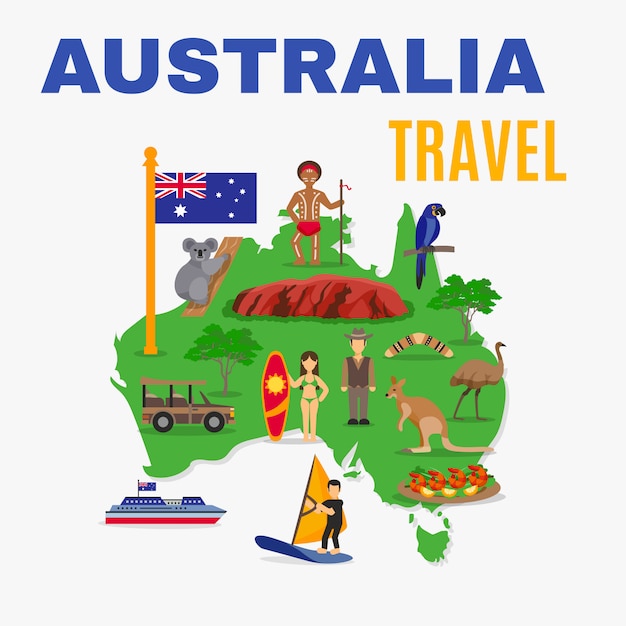 Free Vector | Australia travel map poster