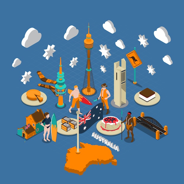 Free Vector | Australian touristic attractions symbols isometric ...