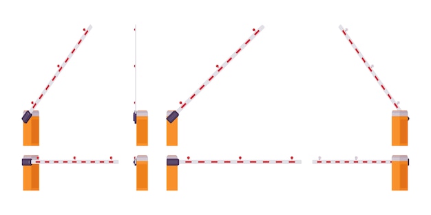 自動ブームバリアゲートセット 制御されたポイントからのアクセスをブロックするバー ポール 都市通りの美化 都市デザインコンセプト スタイル漫画イラスト 別の位置 プレミアムベクター