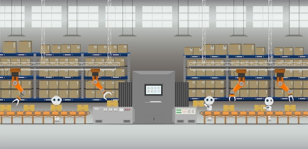 Premium Vector | Automation factory concept with robot working flat ...