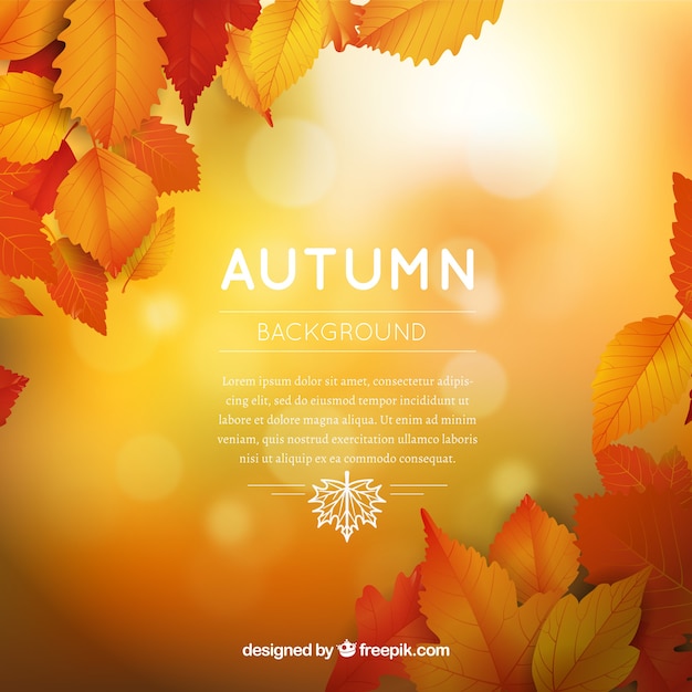 フラットなデザインと暖かい色の秋の背景 プレミアムベクター