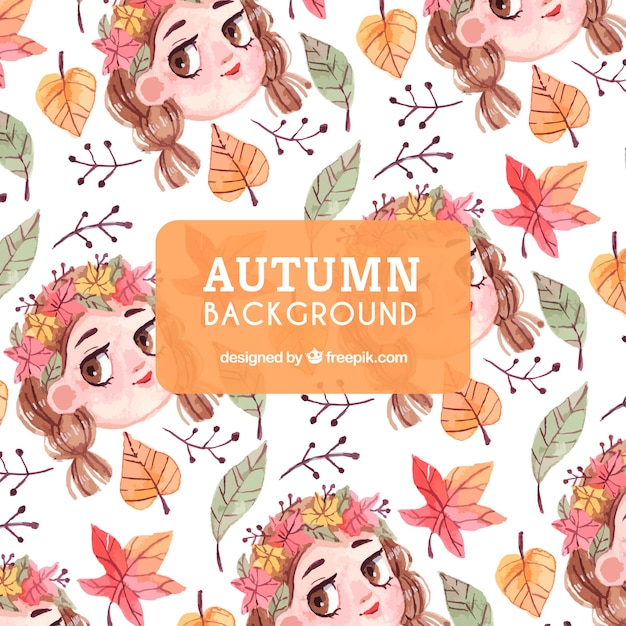 Autumn background with girls | Free Vector