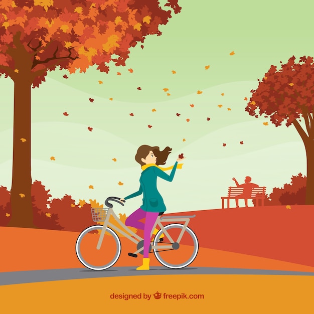 Autumn background with person in the
park