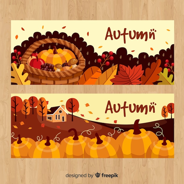 Free Vector Autumn Banners Set With Pumpkins