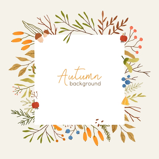 Autumn botanical square frame flat vector template. leaves ...