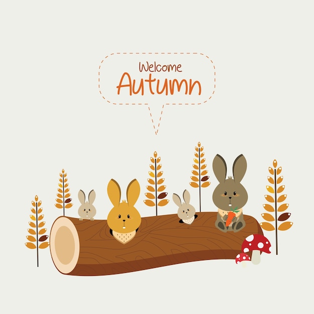 Download Autumn bunny family Vector | Premium Download
