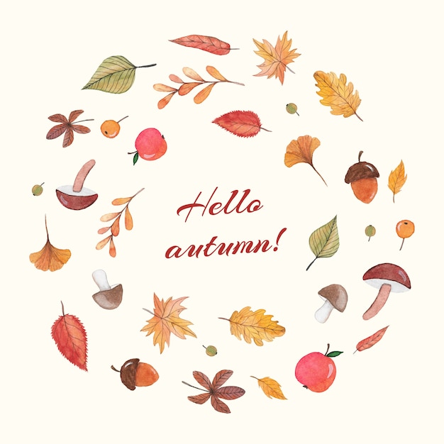 Autumn composition with watercolor elements Premium Vector