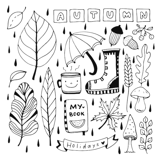 Download Premium Vector | Autumn doodle set for seasonal decorations