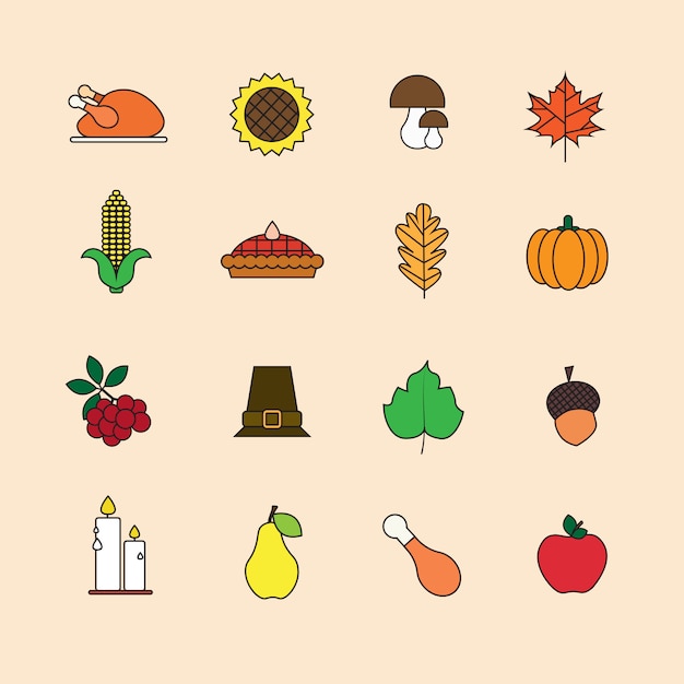 Autumn element set thanksgiving day autumn traditional harvest concept ...