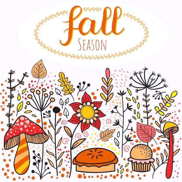 Download Autumn fall background with doodle elements | Premium Vector