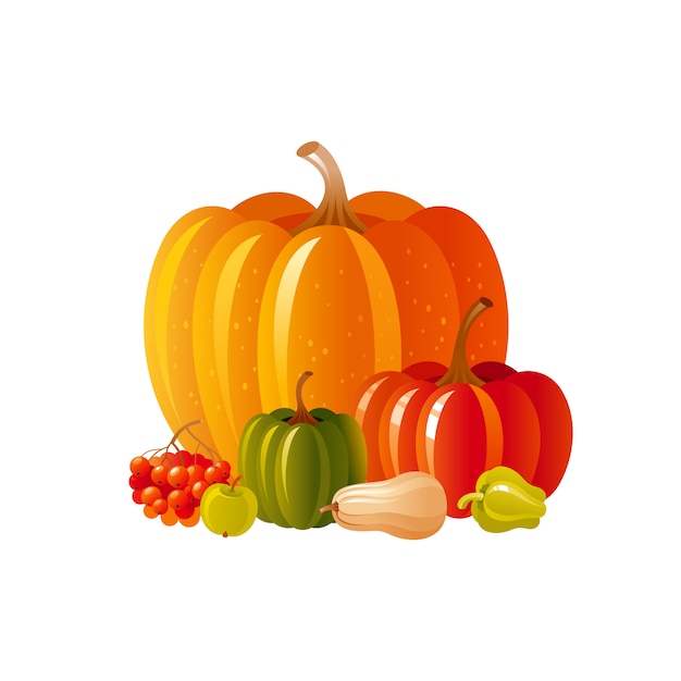 収穫祭や感謝祭の秋秋カボチャアイコン 野菜と漫画秋イラスト プレミアムベクター