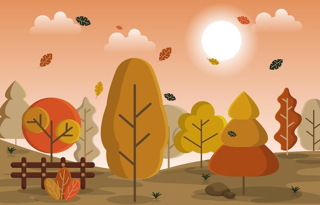 秋秋シーズン田舎の丘自然の風景イラスト プレミアムベクター