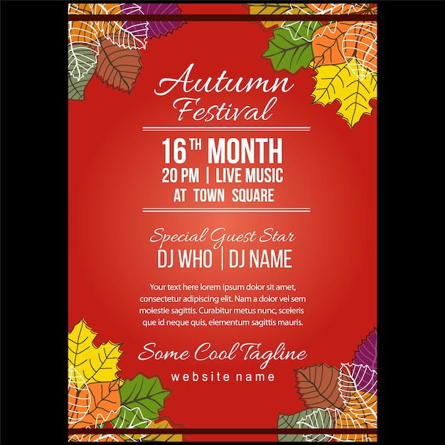 Premium Vector | Autumn festival poster template with flat leaves