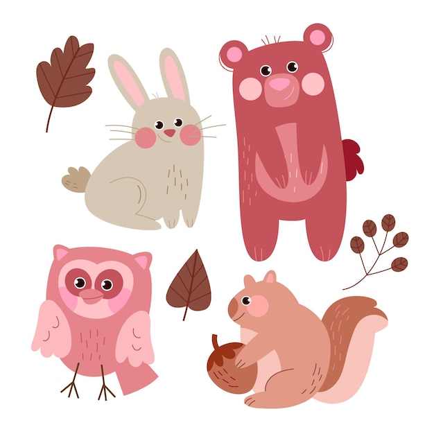 秋の森の動物のイラストを描く 無料のベクター