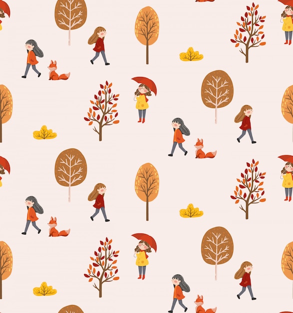 Autumn life seamless pattern Premium Vector