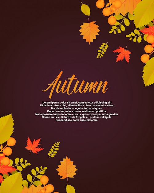 Premium Vector | Autumn poster with leaves and floral elements.