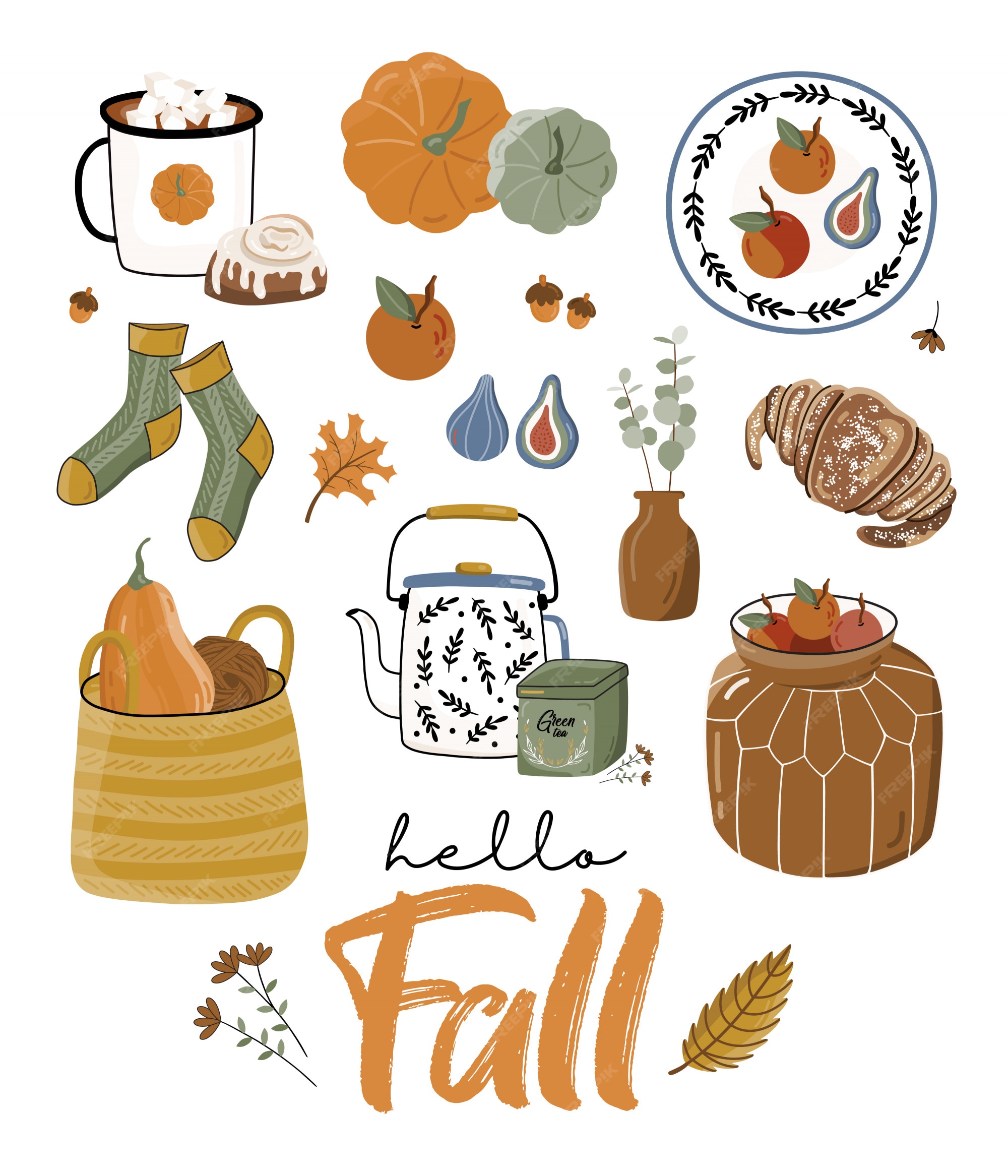 Premium Vector | Autumn poster with pumpkin and other elements.