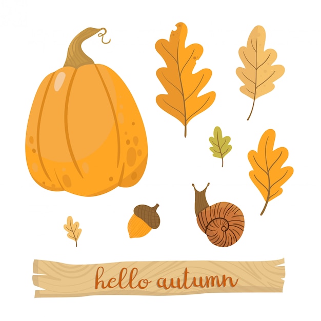 秋のパモキンと葉のイラスト 秋のシーズン プレミアムベクター