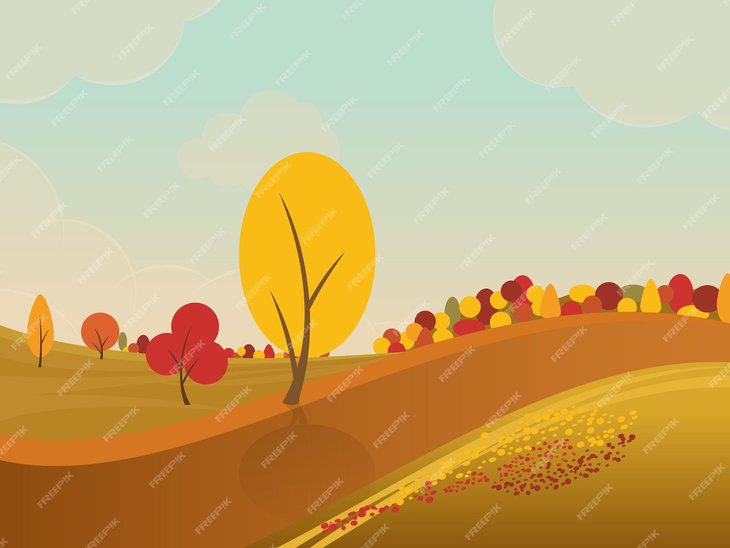 Premium Vector Autumn Rural Landscape Background With Yellow Trees In Fields And Hills Vector 5737