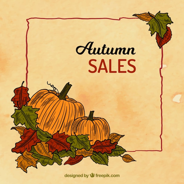 Autumn sale background with leaves and\
pumpkins