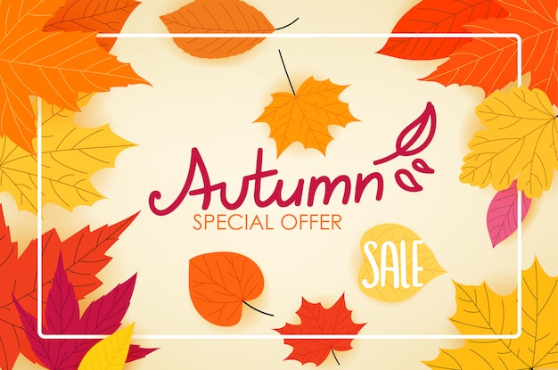 Premium Vector | Autumn sale calligraphic logo with color fall leaves