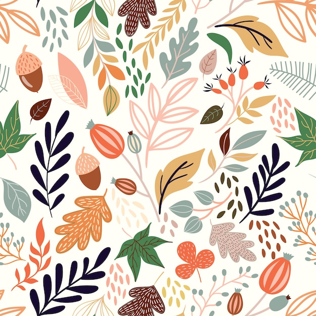 Autumn seamless pattern with decorative seasonal elements Premium Vector