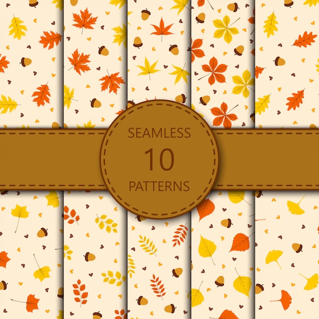 Autumn seamless pattern with leaf on orange background,  illustration Premium Vector