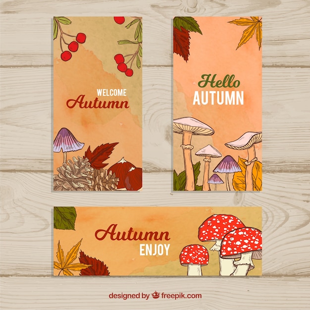 Autumn season banners with mushrooms