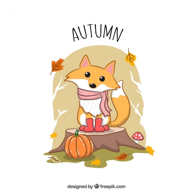 Free Vector Autumnal Illustration Of Hand Drawn Lovely Foxy With Scarf