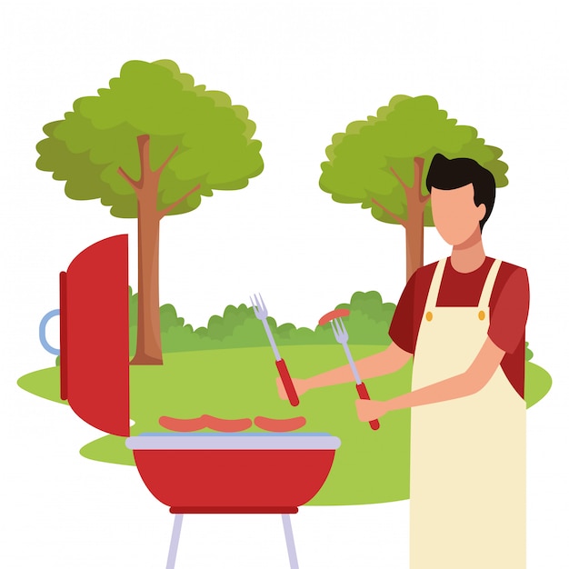 Premium Vector | Avatar man cooking in a bbq grill