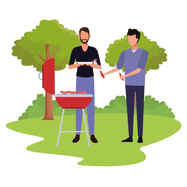 Premium Vector | Avatar men in a bbq grill