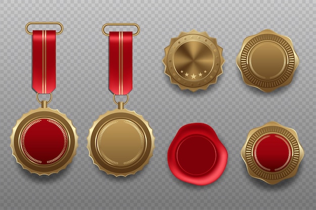 ゴールデン ブランク メダルを授与 3 D リアルなイラスト プレミアムベクター