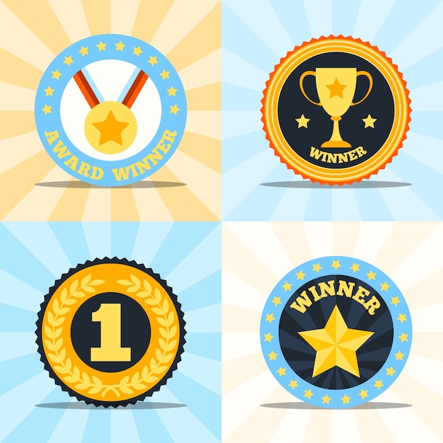 Download Vector - Award winner flat labels set of medal cup laurel