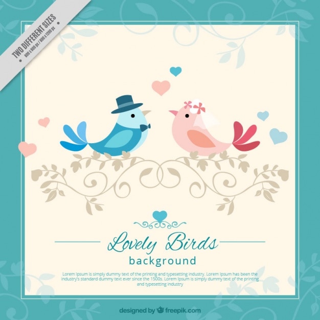Awesome background of birds in love and blue frame